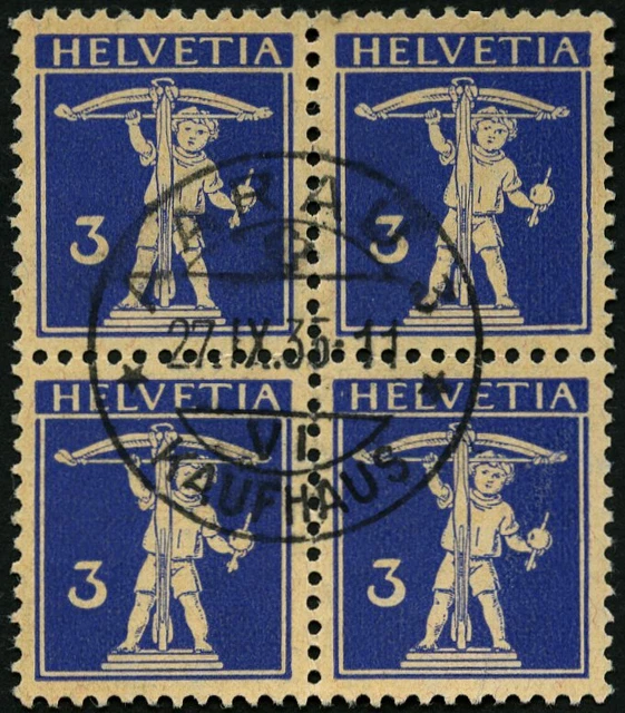 SCHWEIZ BUNDESPOST 1933, 3 C. lilaultramarin auf mattgelblichorange, geriffelte