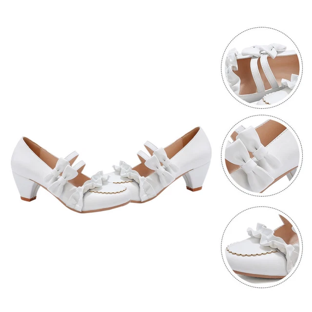 Scarpe Lolita in pelle stile calzature tacchi plateau doppio fiocco