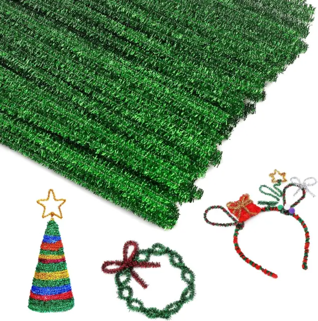 100 Pieces Pipe Cleaners Chenille Stem, Glitter Green Craft Pipe Cleaners,Diy Cr