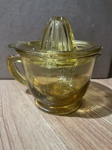 Vintage 2 Pc Yellow Depression Glass Reamer Juicer Squeezer 2 Cup Measuring Cup Vintage 2 Pc Yellow Depression Glass Reamer Juicer Squeezer 2 Cup Measuring Cup