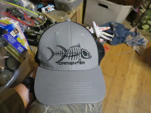 Tormenter Hat Cap Gray Black Hook Loop Trucker Fishing Ocean Bone Fish Tuna
