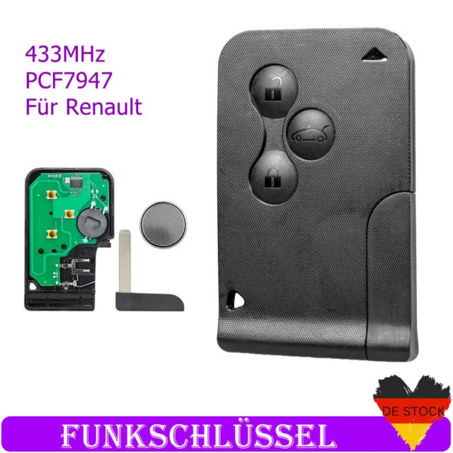 433MHz Funk Schlüssel Karte 3Tasten für Renault Megane Grand Scenic Clio PCF7947