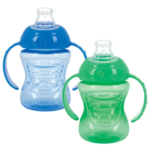 Nuby Plastic 2-Pack No-Spill Super Spout Grip N Sip Cup Blue and Green