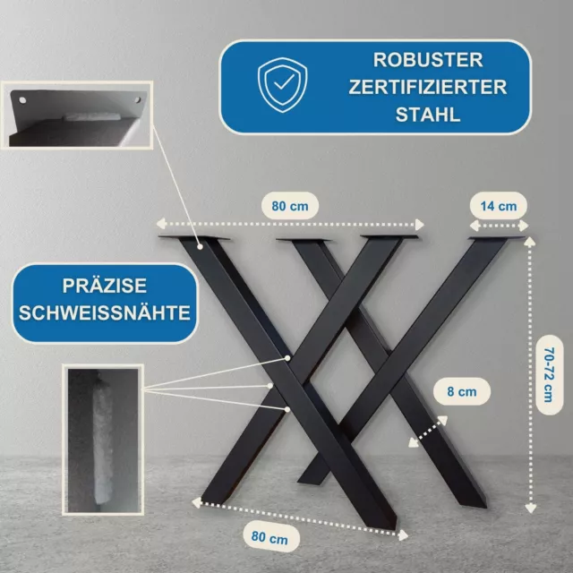 2x Tischgestell Metal X-Form Coutschtisch Tischbeine Tischfuß Tischkufen H72 B80 2