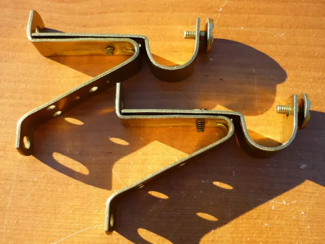 (2) Vintage Brass Finish Adjustable 3/4" Curtain Rod Bracket Holder Drapery Rod