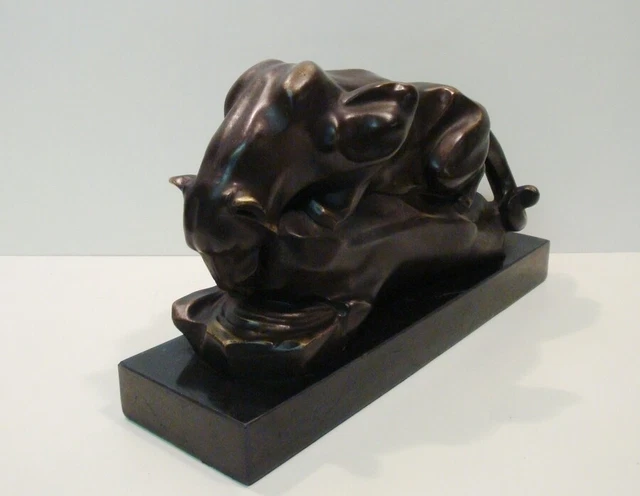 Estatua Puma Fauna Art Deco Estilo Art Nouveau Estilo Bronce sólido Firmado 2