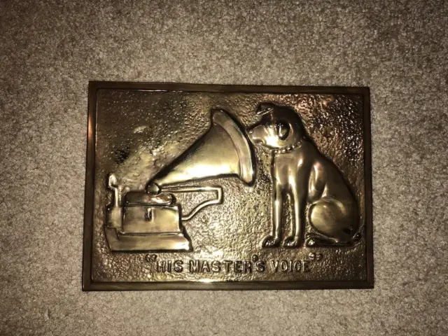 Vintage Rare RCA Brass Plaque "His masters Voice" Employee plaque