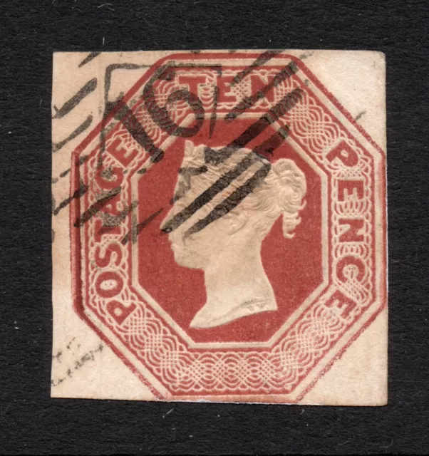 SG 57 -- 10d Brown embossed cut square with 4 margins on silk thread paper & Lon