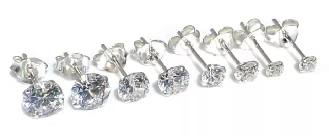 Genuine 925 Sterling Silver Cubic Zirconia Stud Earrings Small Round