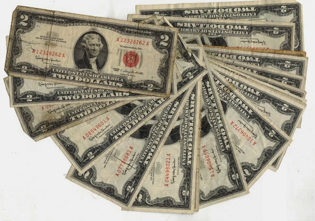 Random 1963 $2.00 Red Seal United States Legal Tender Note Lower Grade Notes