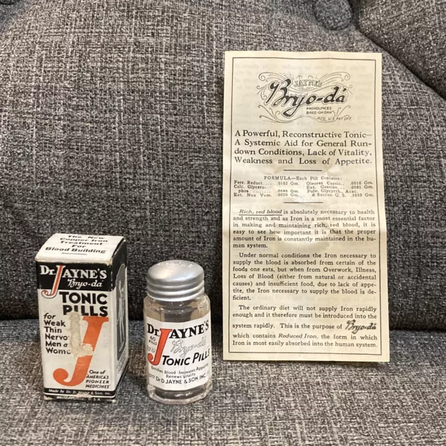 Vintage Bottle of Dr. Jayne's Bryo-da Tonic Pills With Box
