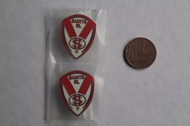 Two St Helens Rugby League Football Club enamel badges Saints Shield Gold Silver