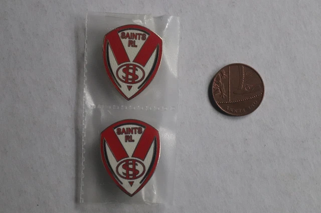 Two St Helens Rugby League Football Club enamel badges Saints Shield Gold Silver