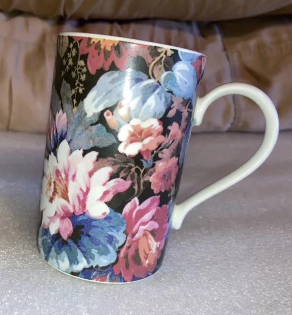 Dunoon Mug—"Kew" 19th Century Floral Design, Blue Background, Made in Scotland