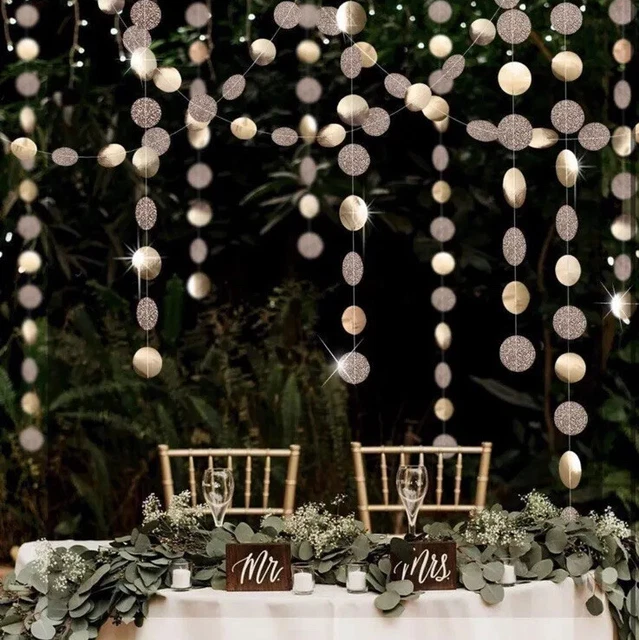52 Ft Decor365 Glitter Champagne Gold Decorations Paper Circle Dot Garland Party