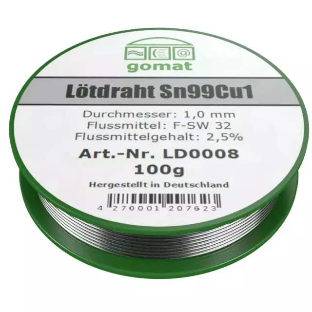 100g Lötzinn Lötdraht mit Flussmittel - bleifrei - Sn99Cu1 - 1 mm - LD0008