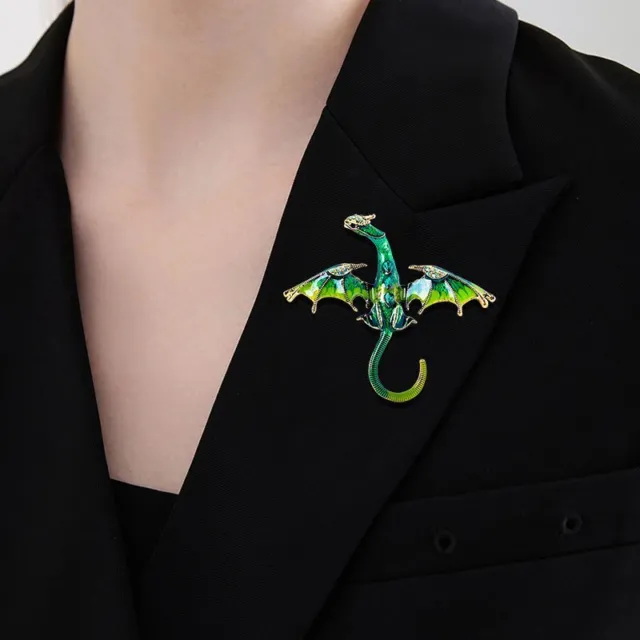 Retro Crystal Enamel Flying Dragon Brooch Pin Women Men Costume Jewelry Party