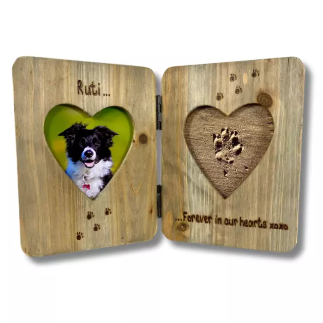 Pet Memorial Photo Frame Dog Cat Loss Double Wooden Frame Engraved Paw Prints