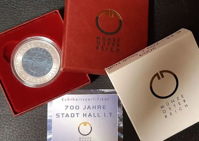 Münze 25 Euro Österreich 2003 * 700 JAHRE STADT HALL IN TIROL * Silber /Niob