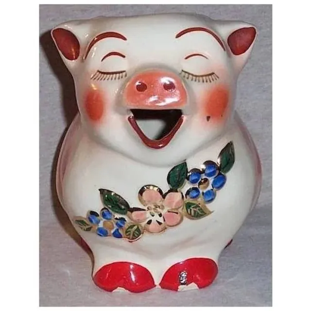Vintage Shawnee Smiley Pig Pitcher Large with Gold Trim 1940's - 1950's