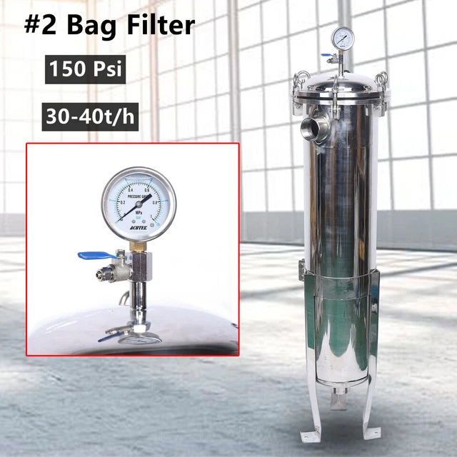 2" Inch NPT Bag Filter Housing 304 Stainless Steel 150 Psi In/Out #2 Bag w/ mesh