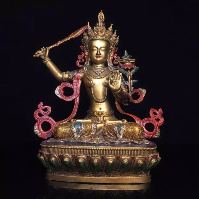 30CM Chinese Old Fine Bronze Color Gilding Statue Buddha Q681