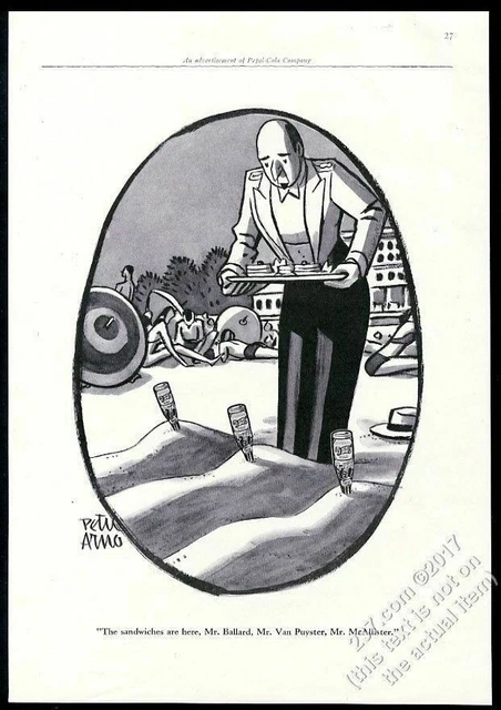 1942 Pepsi Cola 3 beach people in sand Peter Arno cartoon art vintage print ad