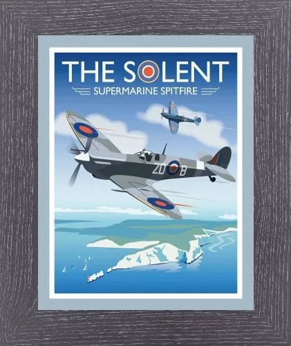 Spitfire Fighter The Solent Aeroplane Raf Royal Air Force Framed Picture 311