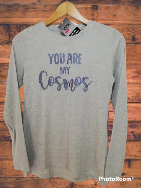 T-shirt ragazza maniche lunghe Cosmos design elegante glitter grigio età 7-14+