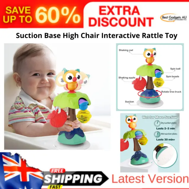 Suction Base High Chair Interactive Rattle Toy, Swingable Owl with Baby Rattle