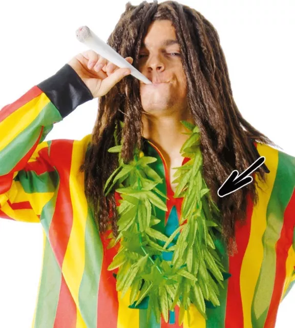 Green Marijuana leaf Hawaiian Lei Hula Necklace Jamaican Fancy Dress Cannabis