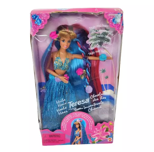 Vintage 1996 Mattel Hula Hair Teresa Barbie Doll Blue # 17049 In Original Box