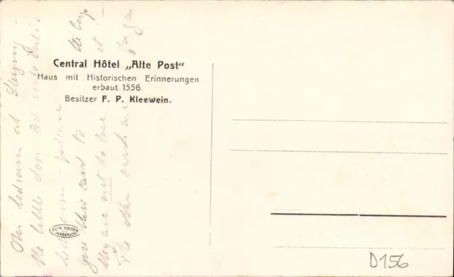 AK~1910 -ALTE POST Central Hotel  in STERZING- Bes. F. P. KLEEWEIN- Kaiserzimmer 3