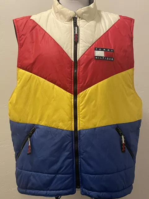 Vintage 90s TOMMY HILFIGER Multi Color Block Patch Puffer Vest sz.M RARE!