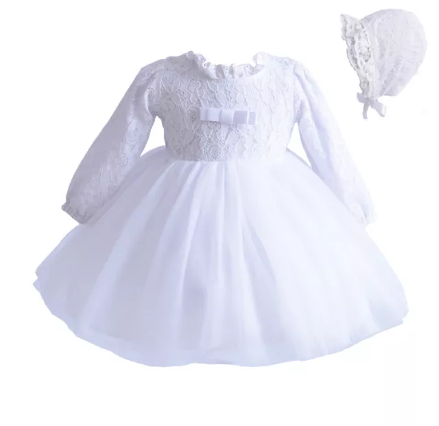 Baby Christening Gown and Bonnet Long Sleeve Lace White Ivory