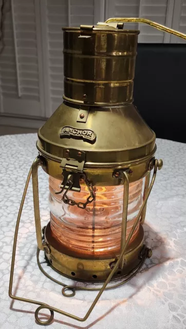 Vintage,1940s,Anchor,Brass& Copper Ship Oil &Electric Lantern Navy Maritime Rare 2