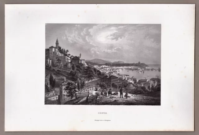 Genua - Gesamtansicht - Stich, Original Stahlstich 1864