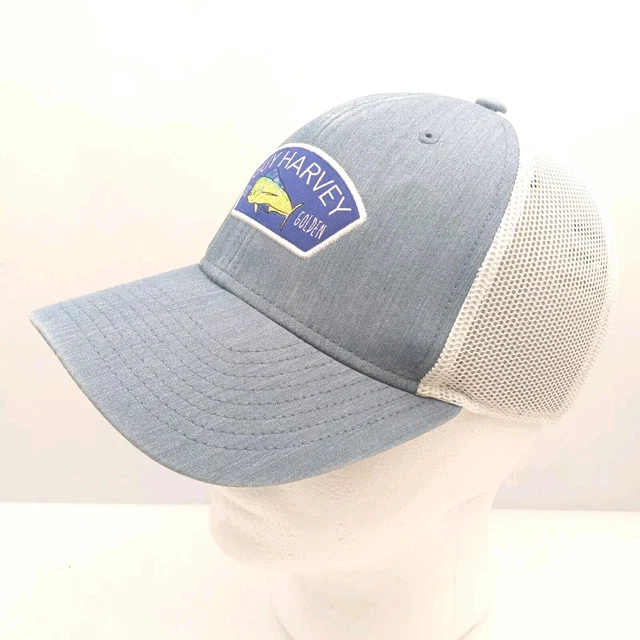 GUY HARVEY MENS Stay Golden Mahi Mahi Dolphin Blue Mesh Trucker Hat