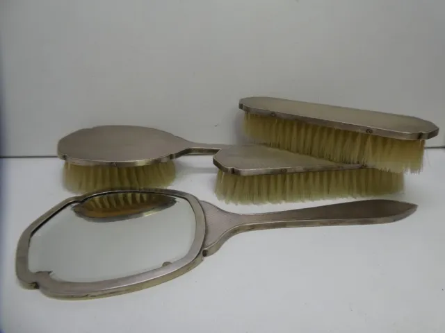 Antique Continental 800 Silver Victorian Hand Mirror Brushes 4 Piece Set