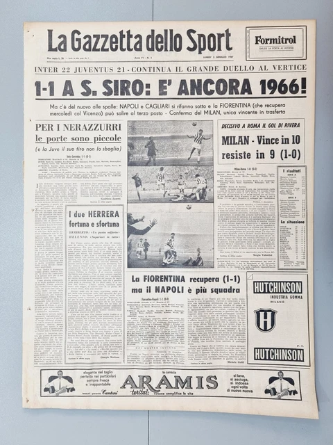 Gazzetta Dello Sport Du 17 Novembre 1969 - Cagliari-Juventus, Fiorentina-Torino, Milan
