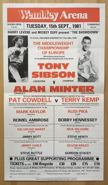 Superb Rare Tony Sibson Vs Alan Minter Vintage Original Handbill Poster 1981!!