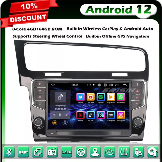 8-Core 64GO Android 12 Autoradio For VW Golf 7/VII DAB+ GPS TNT CarPlay WiFi BT