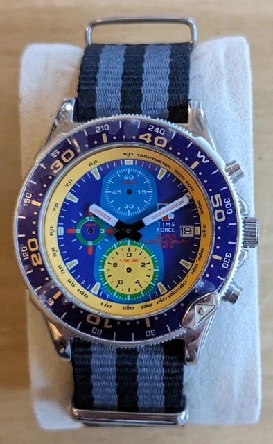 Montre Vintage TIME FORCE Mega Wave – Cadran 24h Bleu, Bracelet NATO (Occasion, Révisée)