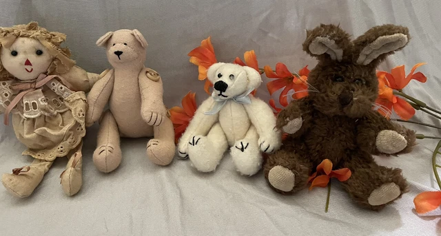 Animals Cloth Small Poseable Stuffed Decorative Bears, Rabbit Rag Girl 5-7" Cute