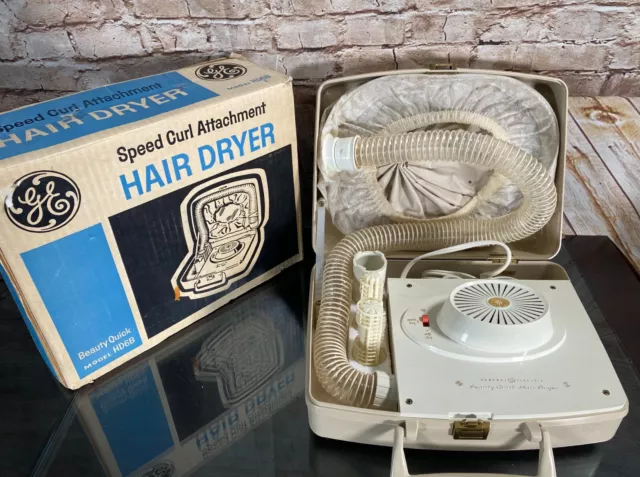 Vintage GE Portable Soft Bonnet Hair Dryer Speed Curl Beauty Quick HD6B Case/Box