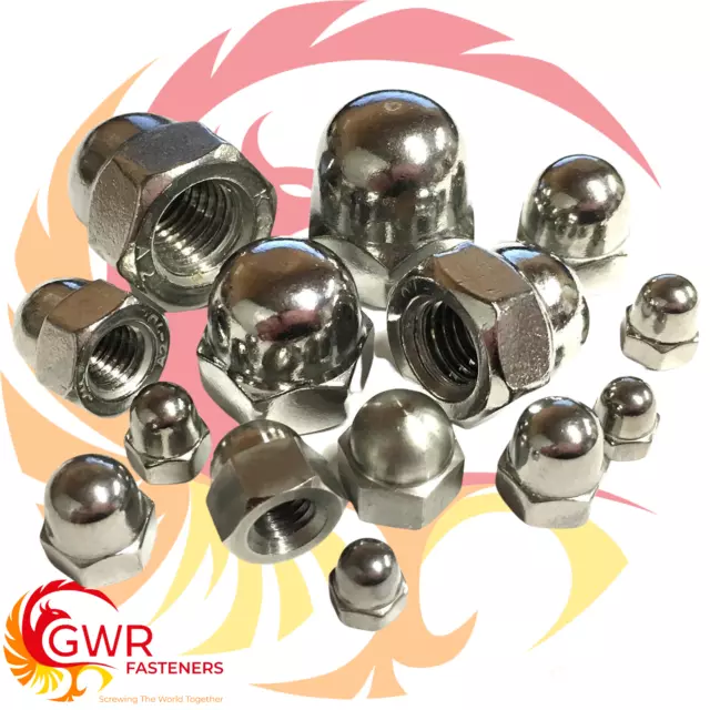 M4 / 4mm HEXAGON DOME HEAD CAP ACORN NUTS DIN 1587 A2 STAINLESS STEEL GWR FAST