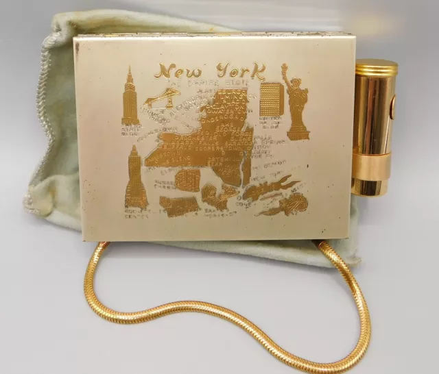 Vintage Metal Makeup Compact, Cigarette Case, Lipstick Holder, Purse - New York