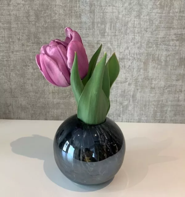 Vase Deko  Modern  Blumenvase Keramik Tischvase schwarz  rund klein Kugelvase XS