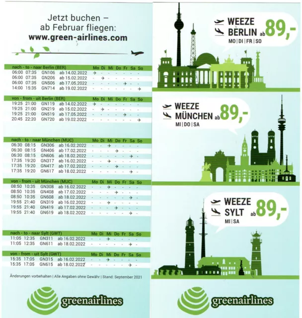 Airport Weeze / Green Airlines Broschüre 2021 NEU