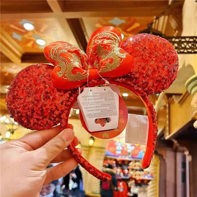 AUTHENTIC DISNEY 2024 Lunar New Year Minnie Mouse Red Ear Headband